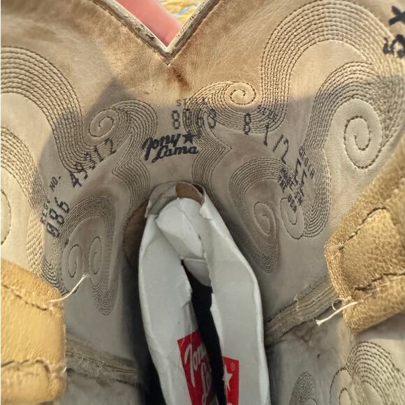 Vintage Tony Lama 8863 Full Quill Ostrich Cowboy Boots Bone Ivory USA Men 8.5 EE